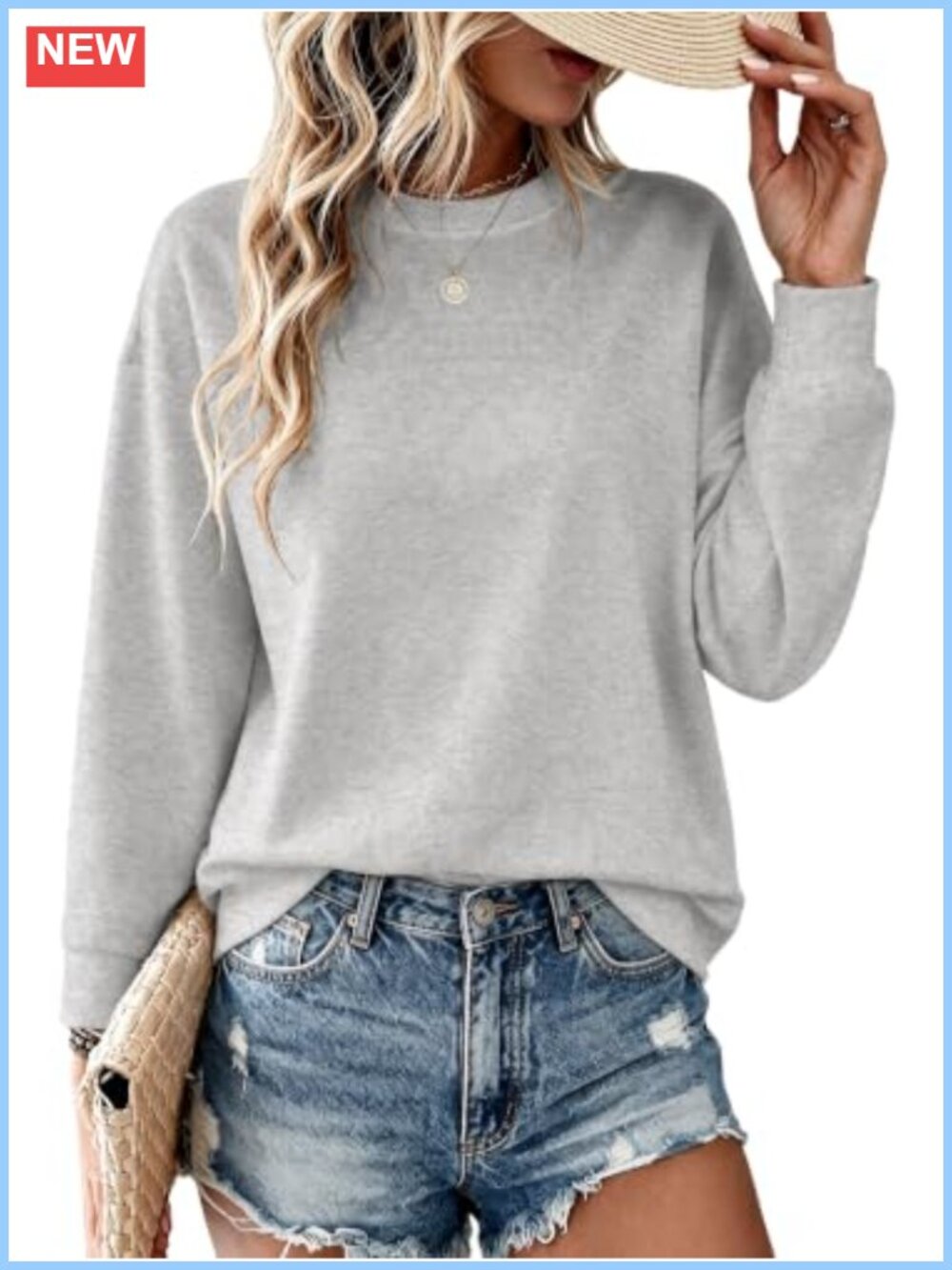 Womens Crewneck Sweatshirt Long Sleeve Pullover Top with Pockets Casual